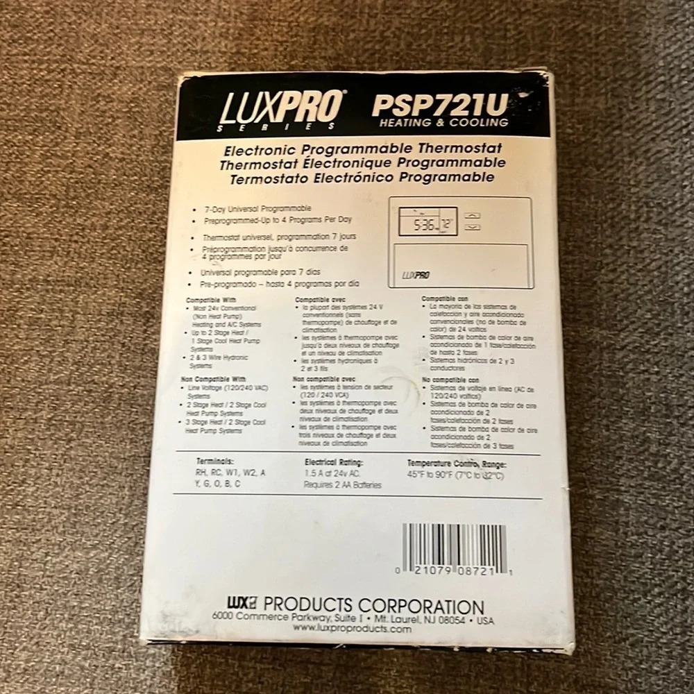 LuxPro Electronic Programmable Thermostat BNIB